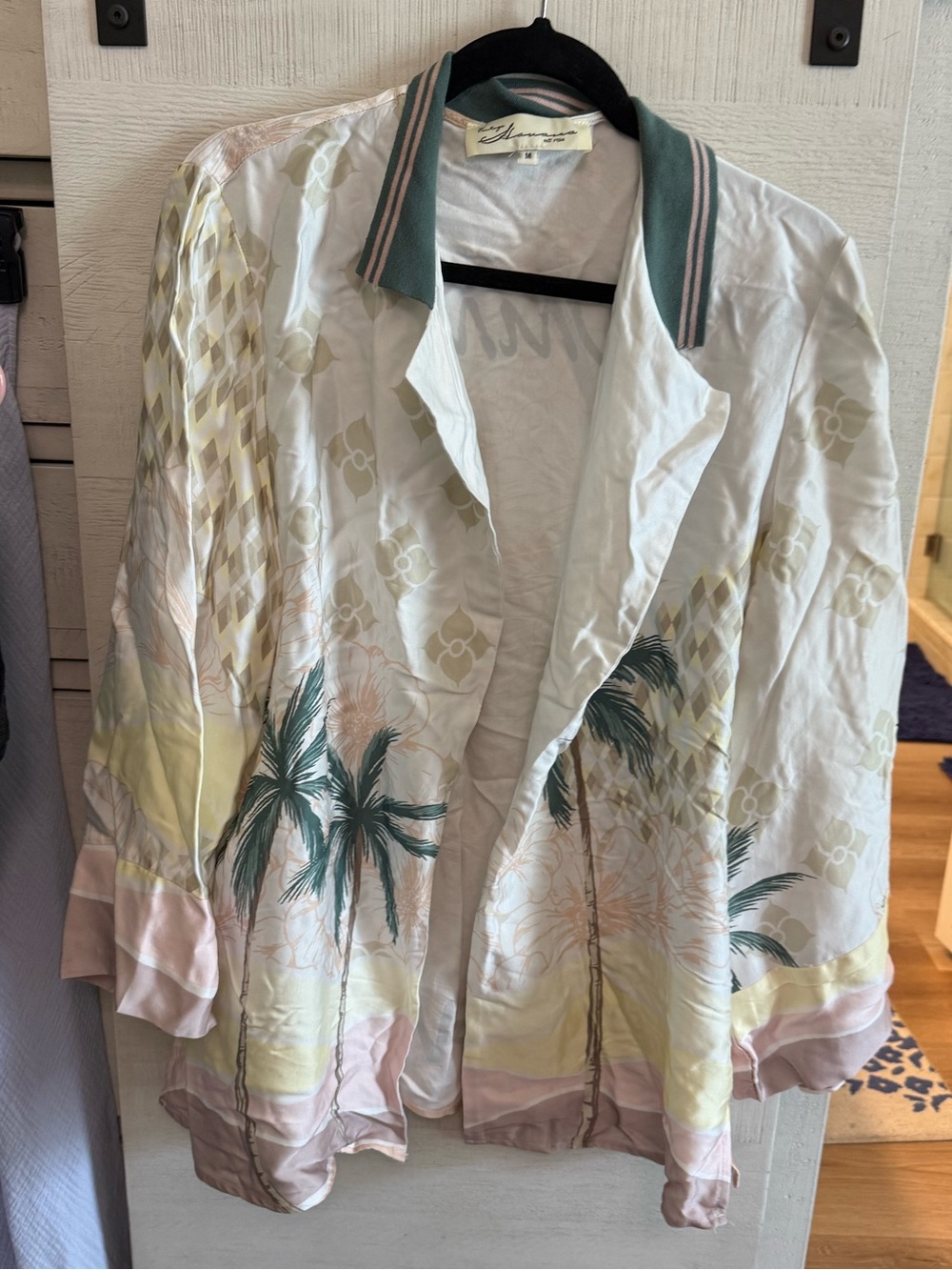 Vintage Havana Pastel Palm Print Blazer Jacket - Green, Pink, Cream